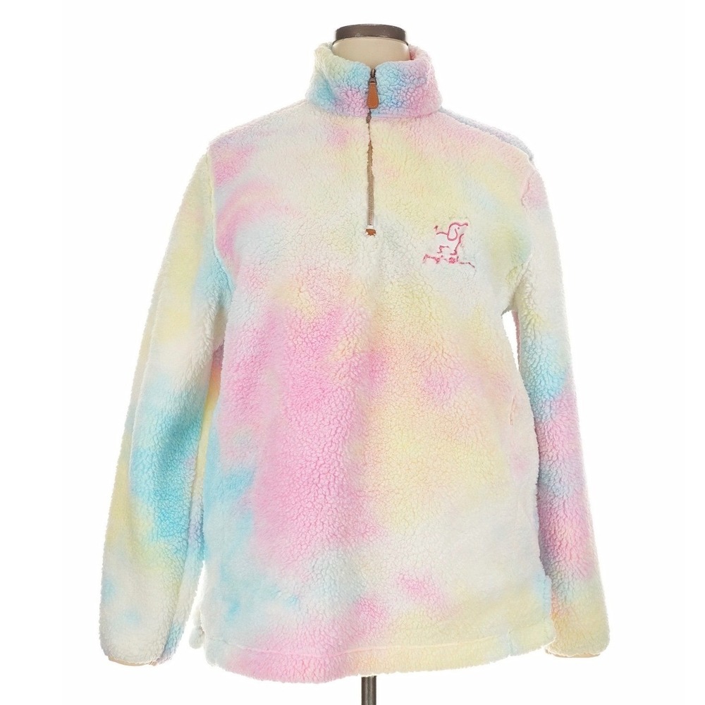 Puppie Love Pastel Tie Dye Sherpa Fleece Quarter Zip Pullover 2XL Multicolor